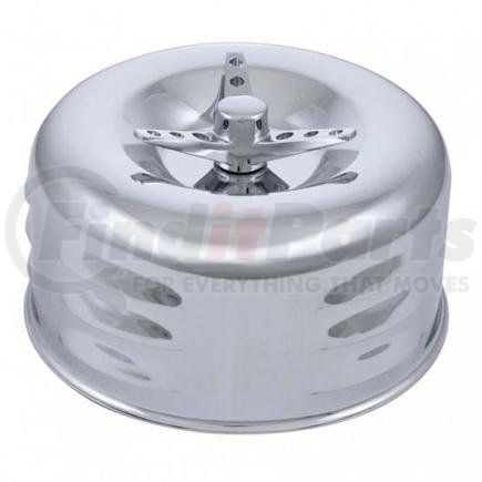 United Pacific A6291 Air Cleaner Cover - 2-5/8", Dual Barrel, Chrome, Short Neck, Louvered, with 3-Wing Screw