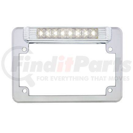 United Pacific 110211 License Plate Frame - Chrome Motorcycle, with Back-Up Light, White LED/Clears Lens