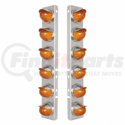 UNITED PACIFIC 39842 Air Cleaner Light Bar - Front, Stainless Steel, with Bracket, Cab Light, Amber LED and Lens, with SS Bezels and Visors, 17 LED Per Light, for Peterbilt Trucks