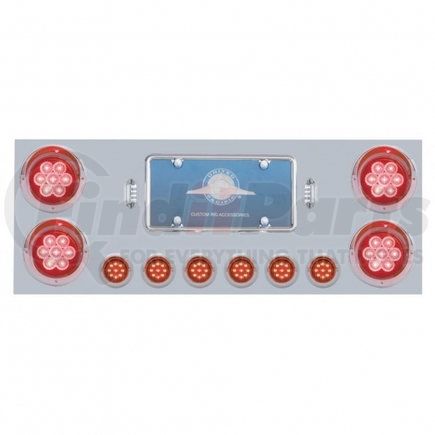 United Pacific 34566 Tail Light Panel - Stainless Steel, Rear Center, with 4X7 LED 4" Reflector Lights & 6X 9 LED 2" Lights & Visors, Red LED & Lens