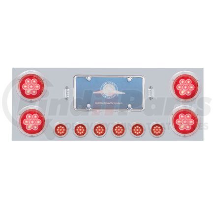 United Pacific 34666 Light Panel - Stainless Steel, Rear, Center, with LED 4" Reflector Lights & 2" Lights, Red LED/Lens