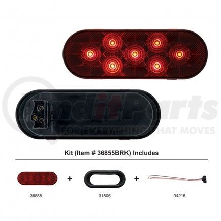 United Pacific 36855BRK Brake/Tail/Turn Signal Light - 7 LED Oval, Kit, Red LED/Red Lens