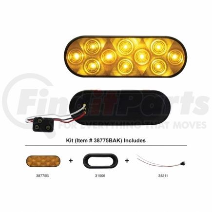 United Pacific 38775BAK Turn Signal Light - Kit, 10 LED, 6" Oval, Amber LED/Lens, Grommet Mount