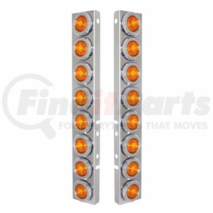 UNITED PACIFIC 30776 - ss front air cleaner light bar with bracket for peterbilt trucks - incandescent, clearance/marker light, amber lens, pair, flat style, with chrome light bezels | ss frnt air cleaner bracket, sixteen 2" flat lights & bezels for peterbilt