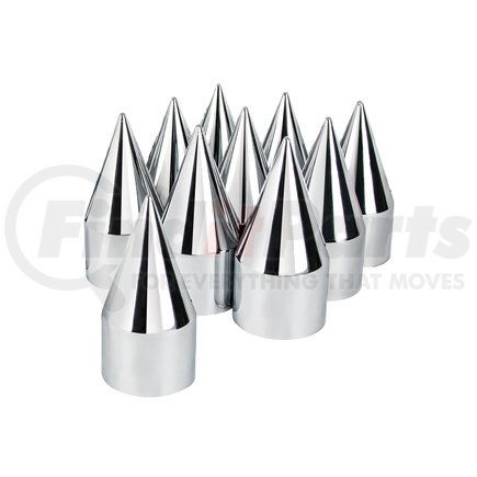 UNITED PACIFIC 10007 - wheel lug nut cover set - 33mm x 4.13" chrome plastic spike nut cover - thread-on (10 pack) | 33mm x 4.13" chrome plastic spike nut covers - thread-on (box of 10)