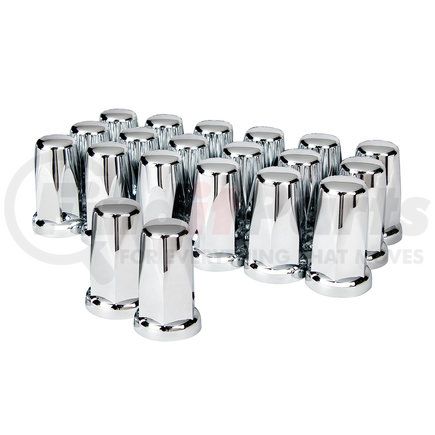 United Pacific 10059 Wheel Lug Nut Cover Set - 33mm x 3.25", Chrome, Plastic, Tall, with Flange, Push-On Style