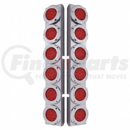 UNITED PACIFIC 37346 - rear ss air cleaner light bar with bracket for peterbilt trucks - reflector/clearance/marker light, red led and lens, pair, with chrome bezels, 9 led per light | ss rear air clnr brckt, 12x 9 led 2" rflctor lghts+bezels for ptrblt-rd led&lens