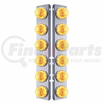 UNITED PACIFIC 39635 Air Cleaner Light Bar - Front, Stainless Steel, with Bracket, Reflector Maze Cab Light, Amber LED, Clear Lens, with SS Bezels, 17 LED Per Light, for Peterbilt Trucks