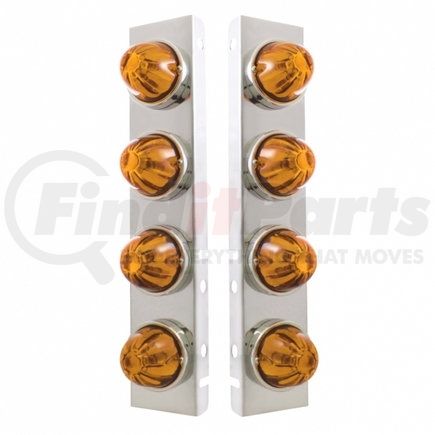 United Pacific 30985 Air Cleaner Light Bar - Front, Stainless Steel, with Bracket, Incandescent, Marker Light, Amber Lens, with SS Bezels, for Peterbilt Trucks