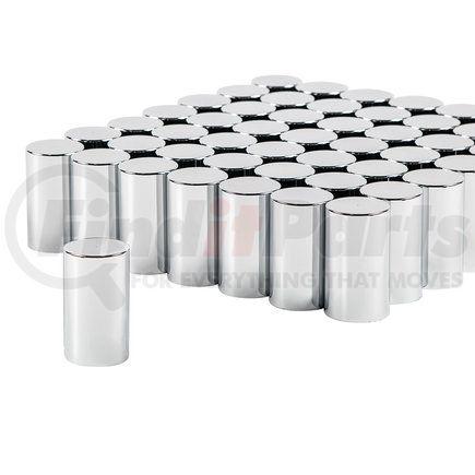 United Pacific 10013CB Wheel Lug Nut Cover Set - 33mm x 3- 1/2", Chrome, Plastic, Cylinder, Thread-On