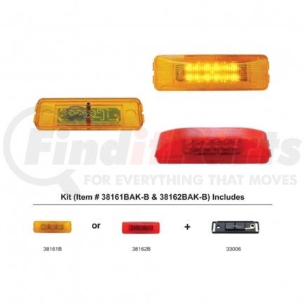 United Pacific 38161BAK-B Clearance/Marker Light, Amber LED/Amber Lens, Rectangle Design, 12 LED, with Grommet and Plug