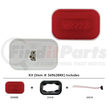UNITED PACIFIC 36962BRK Brake/Tail/Turn Signal Light - 14 LED Rectangular "Glo", Kit, Red LED/Red Lens