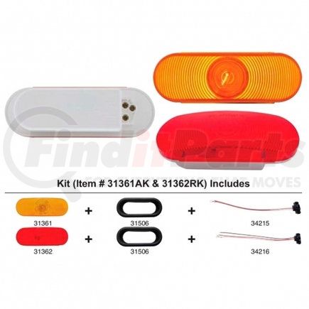UNITED PACIFIC 31362RK Brake/Tail/Turn Signal Light - 6" Oval Stop, Turn and Tail Light Kit, Red Lens