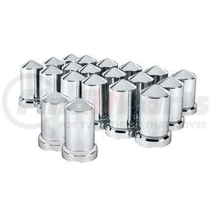 UNITED PACIFIC 10117 - wheel lug nut cover set - 33mm x 3 3/16" chrome plastic pointed nut cover with flange - push-on (20 pack) | 33mmx3-3/16" chrome plastic pointed nut covers w/ flange-push-on color box of 20