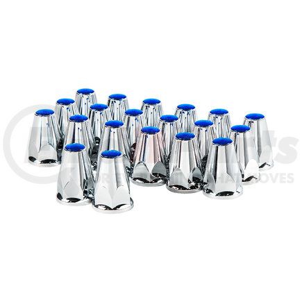 UNITED PACIFIC 10073 - wheel lug nut cover set - 33mm x 2- 3/4" blue reflector nut cover with flange - push-on (20 pack) | 33mmx2.75" chrome plstc nut covers, flange-push-on -blue rflctor color box of 20