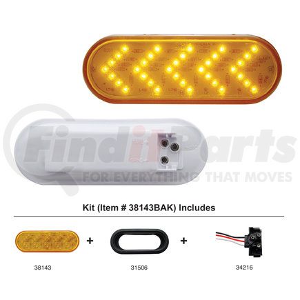 United Pacific 38143BAK Light Bar Bracket - 35 LED 6" Oval Sequential Turn Signal Light Kit, Amber LED/Amber Lens