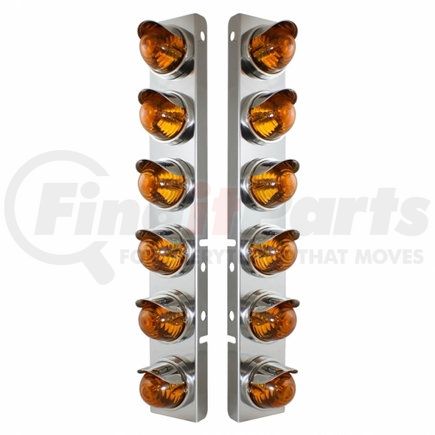 UNITED PACIFIC 30995 Air Cleaner Light Bar - Front, Stainless Steel, with Bracket, Incandescent, Marker Light, Amber Lens, with SS Visors, for Peterbilt Trucks