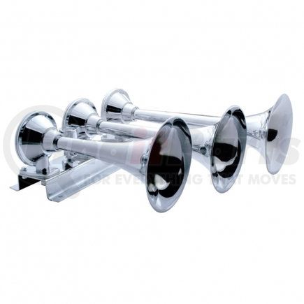 UNITED PACIFIC 46145 - horn - 3 trumpet horizontal chrome train horn - left | 3 trumpets horizontal chrome train horn - left