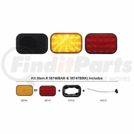 United Pacific 38746BAK Turn Signal Light - 15 LED, Rectangular Kit, Amber LED/Lens