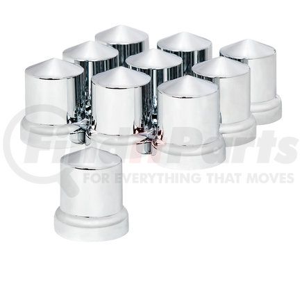 United Pacific 10771 Wheel Lug Nut Cover Set - 33mm x 2.25", Chrome, Plastic, Pointed, Push-On Style, with Flange