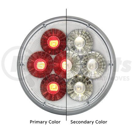 UNITED PACIFIC 36530 - brake / tail / turn signal light - 14 led 4"double fury dual color, red & white led/clear lens | 14 led 4" round double fury (stop, turn & tail) - red & white led/clear lens
