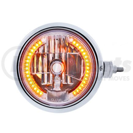United Pacific 32544 Headlight Assembly - 7" Round, Stainless Steel, Guide 682-C Style, Passenger Side, Horizontal Mount, with Crystal Lens & 34 Amber LEDs Position Light