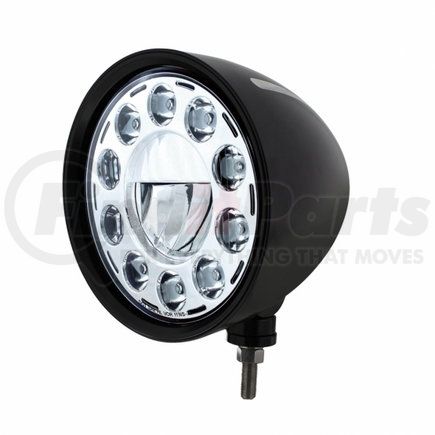 United Pacific 32675 Headlight - Billet Style, Groove, 11 LED, RH/LH, 7", Round, Powdercoated Black Housing, 1 High Power LED, 10 Outer LED, with Chrome Housing