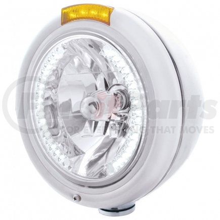 UNITED PACIFIC 32474 Headlight - RH/LH, 7", Round, Polished Housing, H4 Bulb, with 34 Bright White LED Position Light and 4 Amber LED Dual Mode Signal Light (Amber Lens)