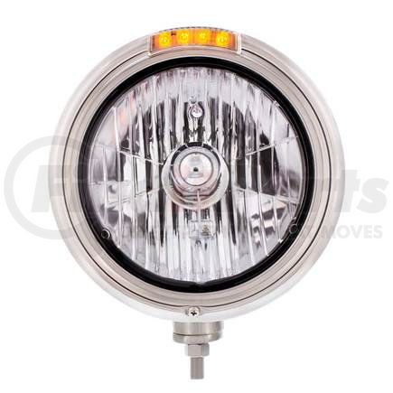 United Pacific 31759 Headlight - RH/LH, 7", Round, Polished Housing, Crystal H4 Bulb, with 4 Amber LED Signal Light with Clear Lens