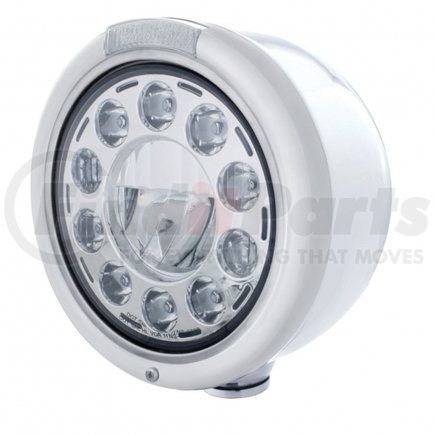 United Pacific 31571 Headlight - 1 High Power, LED, Half-Moon, RH/LH, 7 in. Round, Polished Housing, with Single Function 4 Amber LED Signal Light with Clear Lens