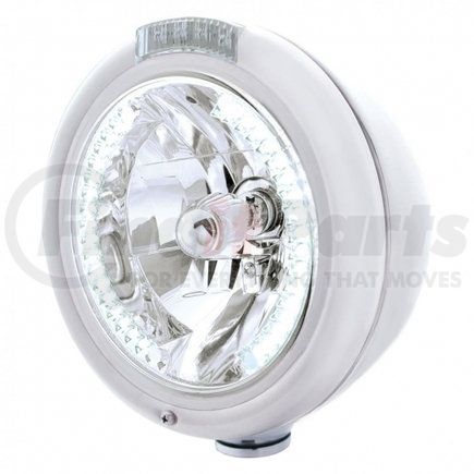 UNITED PACIFIC 32483 Headlight - RH/LH, 7", Round, Chrome Housing, H4 Bulb, with 34 Bright White LED Position Light and 4 Amber LED Dual Mode Signal Light, Clear Lens