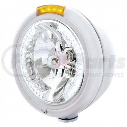 UNITED PACIFIC 32482 Headlight - RH/LH, 7", Round, Chrome Housing, H4 Bulb, with 34 Bright White LED Position Light and 4 Amber LED Dual Mode Signal Light, Amber Lens
