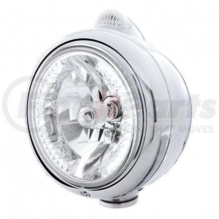 UNITED PACIFIC 32437 Guide Headlight - 682-C Style, RH/LH, 7", Round, Polished Housing, H4 Bulb, with 34 Bright White LED Position Light and Top Mount, 5 LED Signal Light, Clear Lens