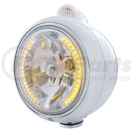 UNITED PACIFIC 32429 Guide Headlight - 682-C Style, RH/LH, 7", Round, Chrome Housing, H4 Bulb, with 34 Bright Amber LED Position Light and Top Mount, 5 LED Signal Light, Clear Lens