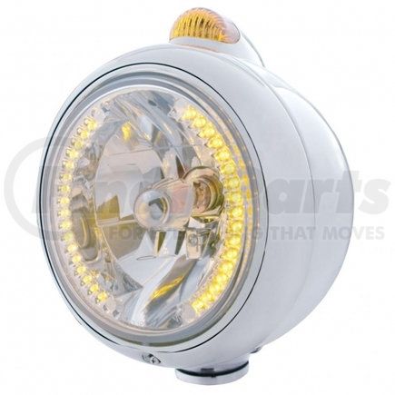 United Pacific 32422 Guide Headlight - 682-C Style, RH/LH, 7", Round, Polished Housing, H4 Bulb, with 34 Bright Amber LED Position Light and Top Mount, 5 LED Dual Mode Signal Light, Amber Lens