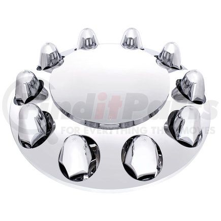 UNITED PACIFIC 10347 - axle hub cover - chrome front axle cover with dome cap and 1-1/2" nut covers - push-on | chrome front axle cover with dome cap & 1.5" nut covers - push-on