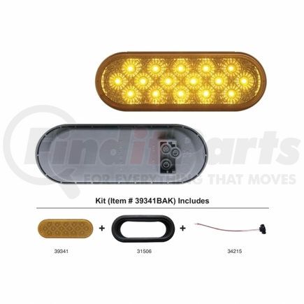 United Pacific 39341BAK Turn Signal Light - 16 LED, 6" Oval Reflector Kit, Amber LED/Lens