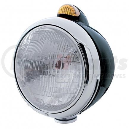 UNITED PACIFIC 32412 Guide Headlight - 682-C Style, RH/LH, 7", Round, Powdercoated Black Housing, H6024 Bulb, with Top Mount, 5 LED Dual Mode Signal Light, Amber Lens