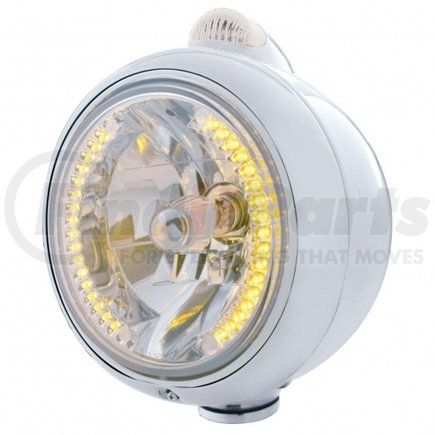 United Pacific 32423 Guide Headlight - 682-C Style, RH/LH, 7", Round, Polished Housing, H4 Bulb, with 34 Bright Amber LED Position Light and Top Mount, 5 LED Dual Mode Signal Light, Clear Lens