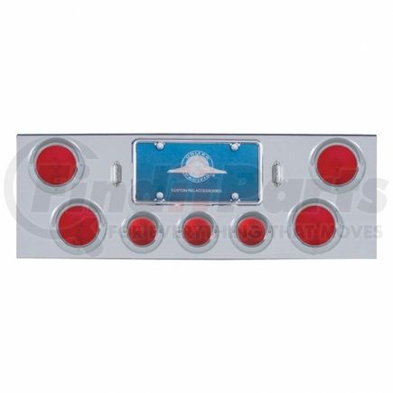 United Pacific 31598 Tail Light Panel - Chrome, Rear Center, with Four 4" Lights & Three 2.5" Beehive Lights & Visors