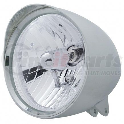 United Pacific 32518 Headlight - Motorcycle, "Chopper", RH/LH, 7" Round, Chrome Housing, Crystal H4 Bulb, with Billet Style Bezel and Smooth Visor