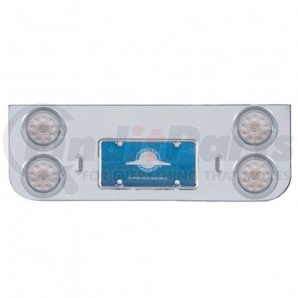 United Pacific 34521 Tail Light Panel - Rear Center Panel, Chrome, with Four 10 LED 4" Lights & Visors, Red LED/Clear Lens