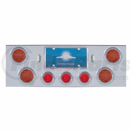 United Pacific 34513 Tail Light Panel - Chrome, Rear Center, with 4X LED 4" Reflector Lights & 3X LED 2.5" Beehive Lights & Visors, Red LED & Lens