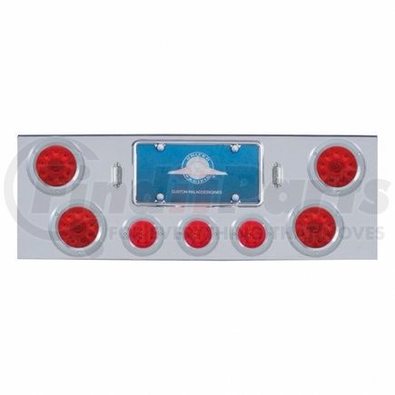 United Pacific 34609 Tail Light Panel - Chrome, Rear Center, with 4X10 LED 4" Lights & 3X13 LED 2.5" Beehive Lights & Bezel, Red LED & Lens