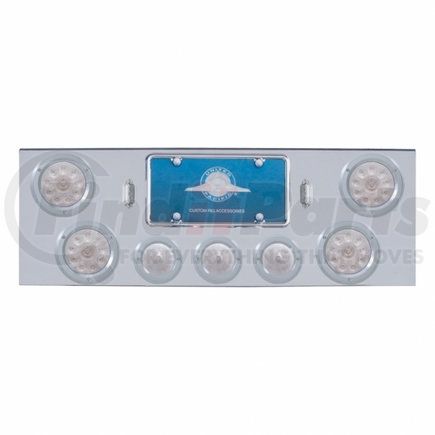 United Pacific 34611 Tail Light Panel - Chrome, Rear Center, with 4X LED 4" Lights & 3X LED 2.5" Beehive Lights & Bezel, Red LED/Clear Lens