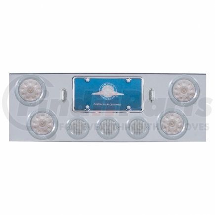 United Pacific 34610 Tail Light Panel - Rear Center Panel, Chrome, with 4 x 10 LED 4" Lights & 3 x 13 LED 2.5" Lights & Bezel, Red LED/Clear Lens
