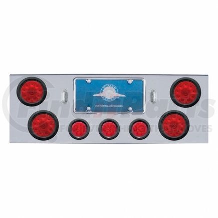 United Pacific 34709 Tail Light Panel - Chrome, Rear Center, with 4X10 LED 4" Lights & 3X13 LED 2.5" Beehive Lights, Red LED & Lens