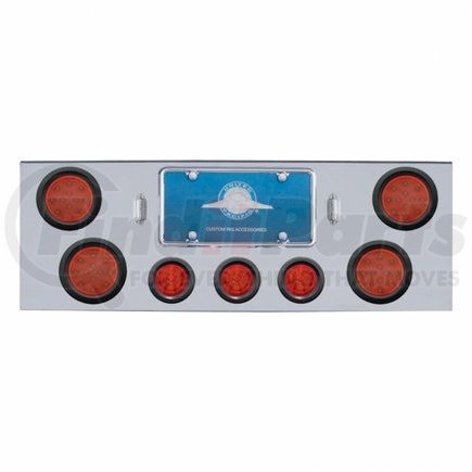 United Pacific 34713 Tail Light Panel - Chrome, Rear Center, with 4X LED 4" Reflector Lights & 3X LED 2.5" Beehive Lights & Bezel, Red LED & Lens