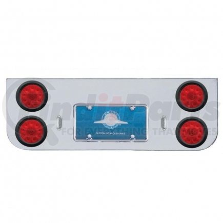 United Pacific 34720 Tail Light Panel - Rear Center Panel, Chrome, with Four 10 LED 4" Lights & Grommets, Red LED/Red Lens