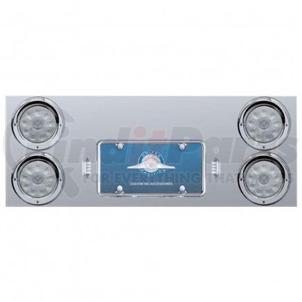 United Pacific 35062 Tail Light Panel - Stainless Steel, Rear Center, with Four 10 LED 4" Lights & Visors, Red LED/Clear Lens